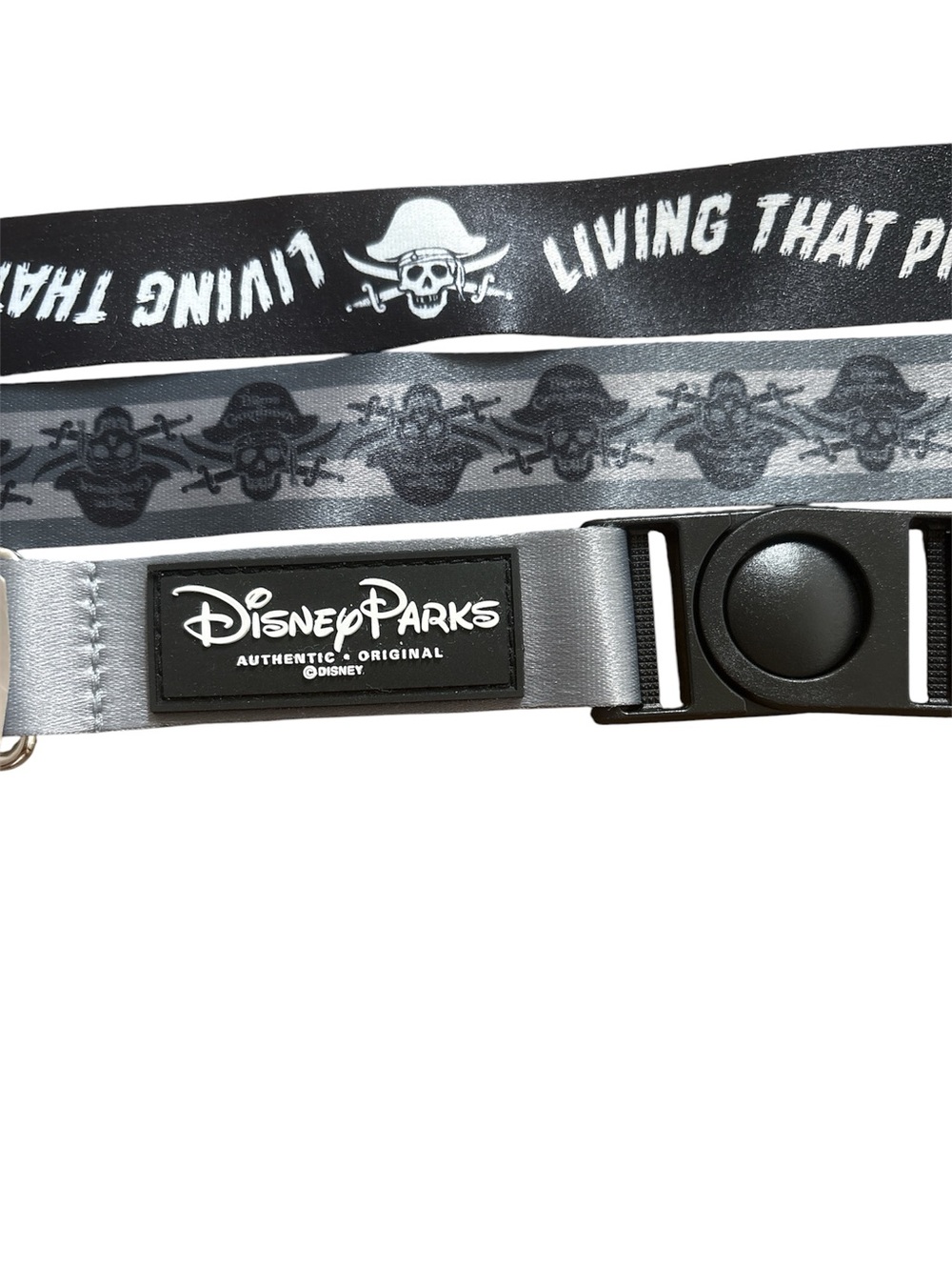 Disney Black & Gray Pirate Skull Lanyard with Disney Parks Patch